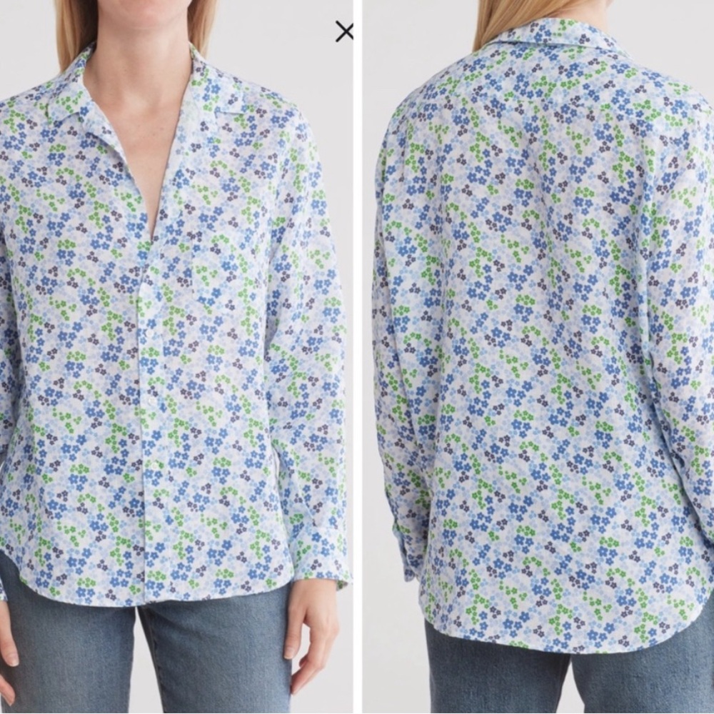 Frank & Eileen Blue and Green Floral Button Down Shirt